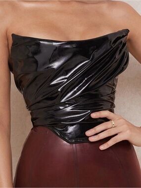 House of CB Marla Black Patent Leather Boned Corset Top - Medium - Like New